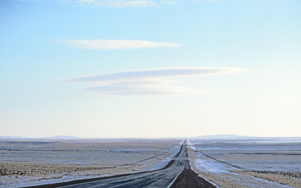 Road, cloud, and blowing snow