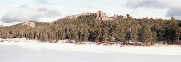 Panorama of Granite Scarp and Snowfield in Black Hills, South Dakota